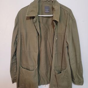Khaki Canvas Utility Jacket Ovetshirt Raw Hem